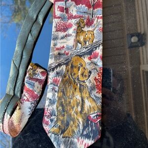 Dog Print Tie with Green and Red Accents